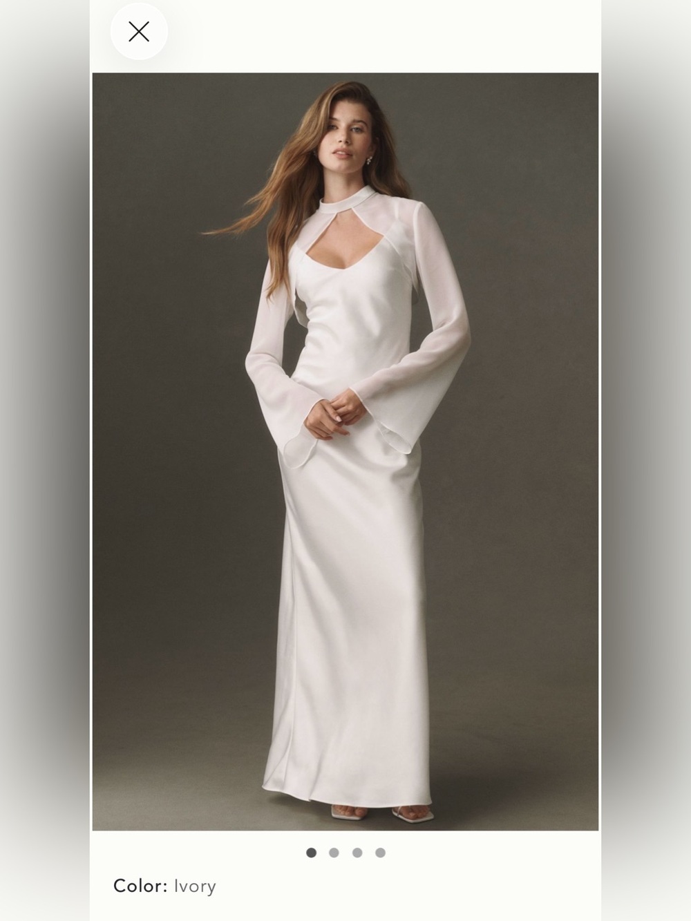 Anthropologie - White Satin Slip Dress with Sheer Cape